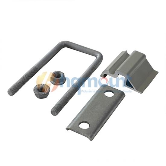 Solar mounting clamp installed on square tube ground mount structure